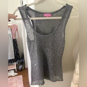 EDIKTED Gray Sequin Tank Top